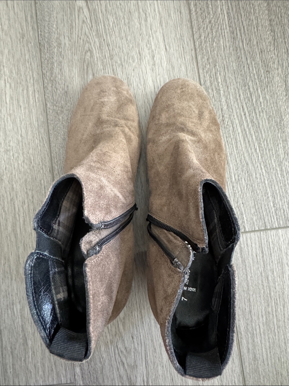 Aquatalia Taupe Suede Ankle Booties with Side Zipper